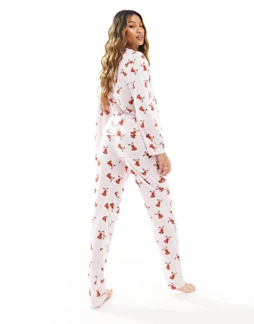 Pieces Christmas long sleeve pyjama set in pink reindeer print