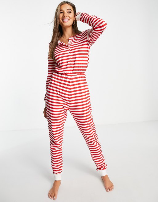 Pieces Christmas onesie in red white stripe ASOS