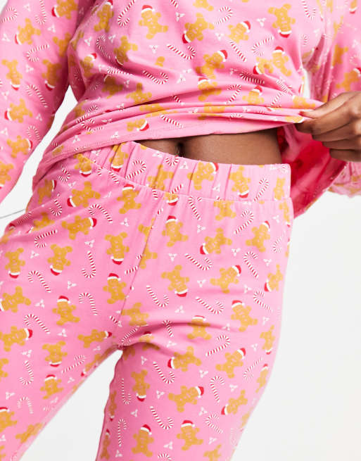 Pieces Christmas pajamas set in pink gingerbread print