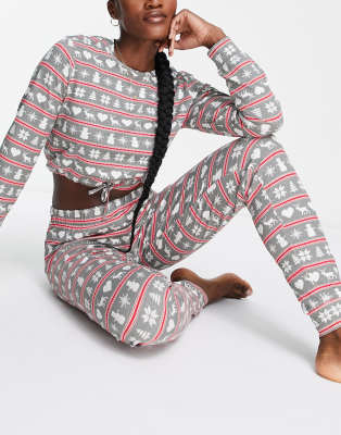 Pieces Christmas pyjama set in light grey fairisle print