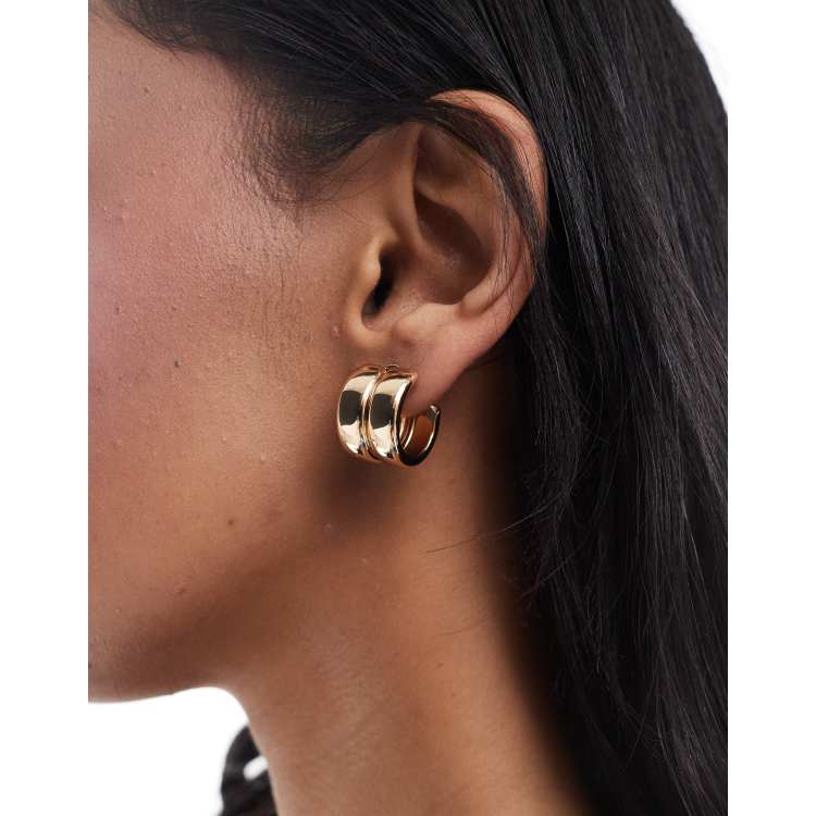 Pieces chunky double hoop earrings in gold ASOS