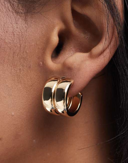 Pieces chunky double hoop earrings in gold, 3 of 3
