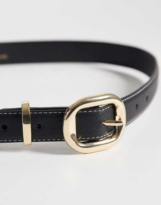 Pieces chunky gold buckle belt in black, 2 of 3