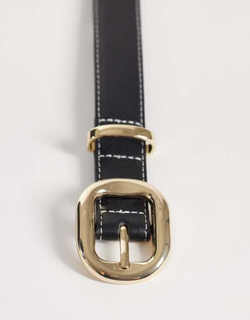 Pieces chunky gold buckle belt in black, 3 of 3