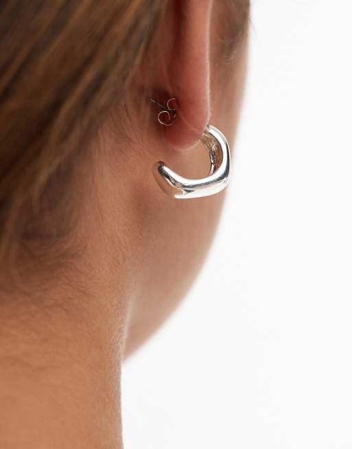 Pieces chunky hoop earrings in silver | ASOS