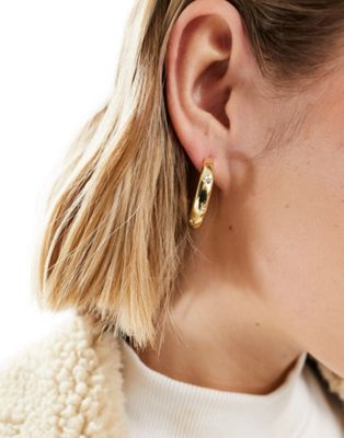 Pieces chunky hoop earrings with diamante stars in gold