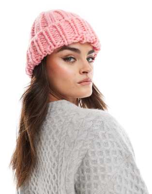 Pieces Pieces chunky knit beanie hat in pink