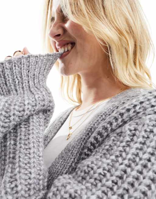 Grey chunky outlet knit cardigan