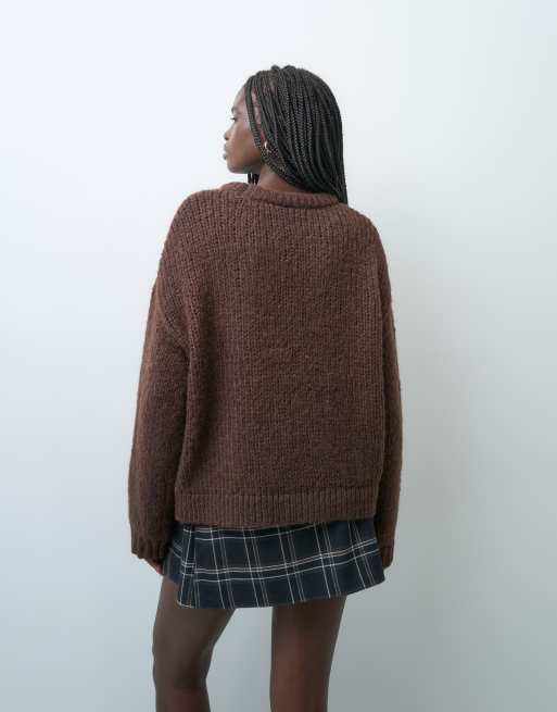 PIECES chunky knit sweater in chocolate brown melange , 4 of 4