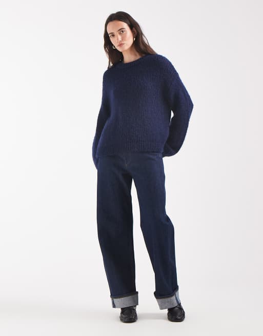 Pieces chunky knitted jumper in dark blue melange, 2 of 4