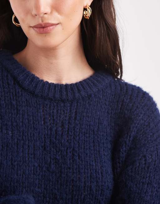 Pieces chunky knitted jumper in dark blue melange, 3 of 4