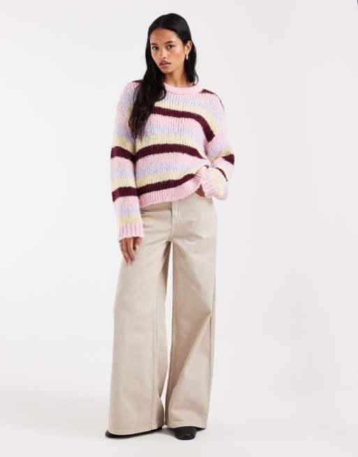 Pieces chunky knitted jumper in multi stripe, 2 of 4