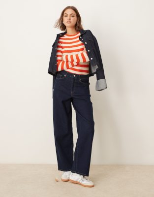 Pieces Chunky Rib Knit Long Sleeve Top In Orange