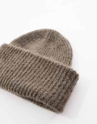 Pieces Chunky Ribbed Beanie In Brown