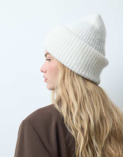 Pieces chunky ribbed beanie in white, 2 of 3
