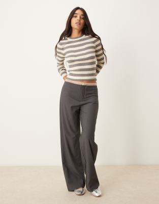 Pieces Chunky Ribbed Knit Long Sleeve Top In Gray