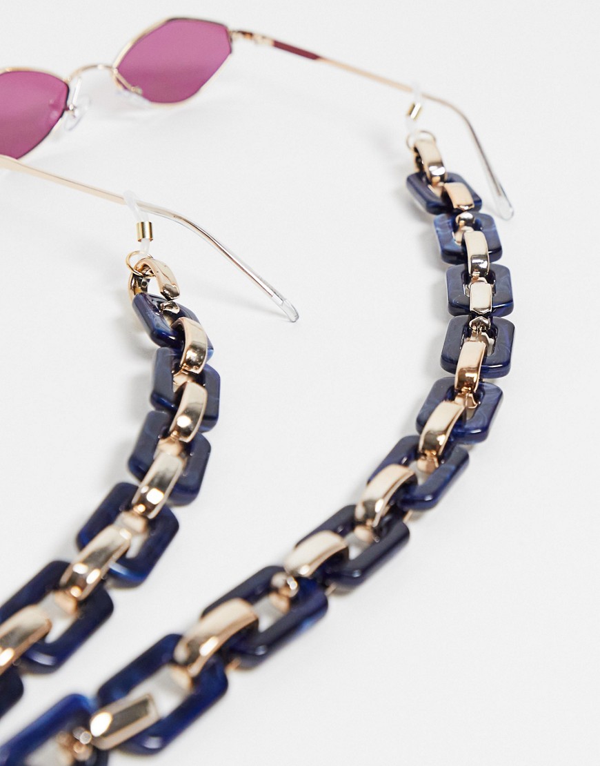 Pieces - Chunky solbrillekæde i marineblå og guldfarve-Multifarvet