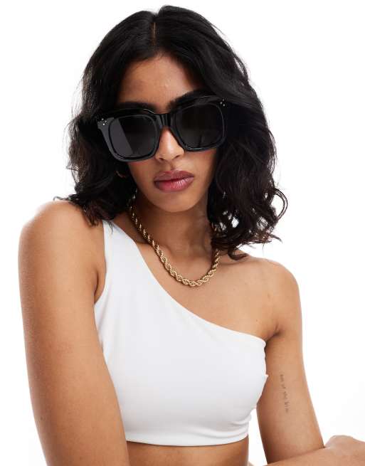 Pieces chunky square frame sunglasses in black, 4 of 4