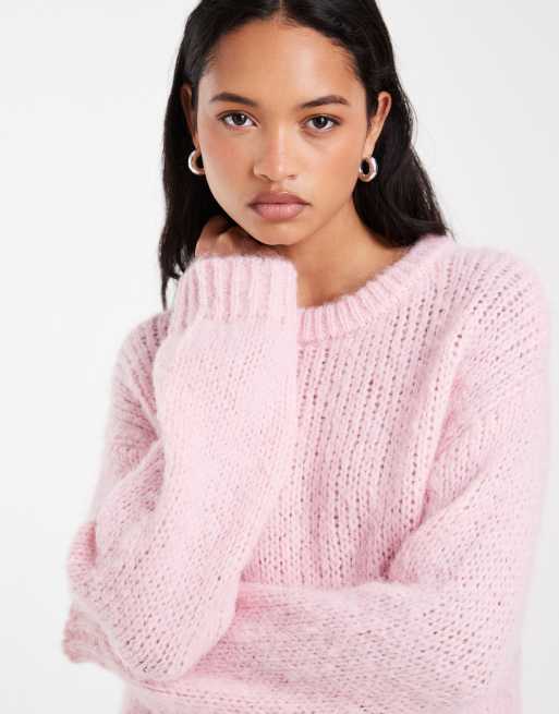 Pieces chunky striktrøje i lys pink meleret, 4 af 4