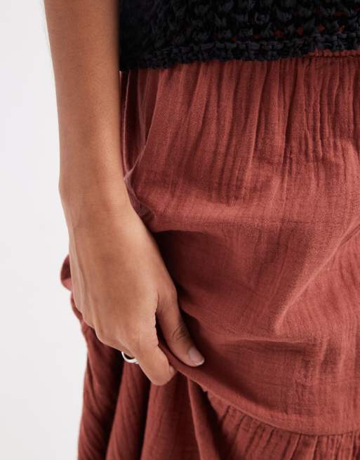 Pieces – Ciemnobrązowa warstwowa spódnica maxi w stylu boho, 3 z 5
