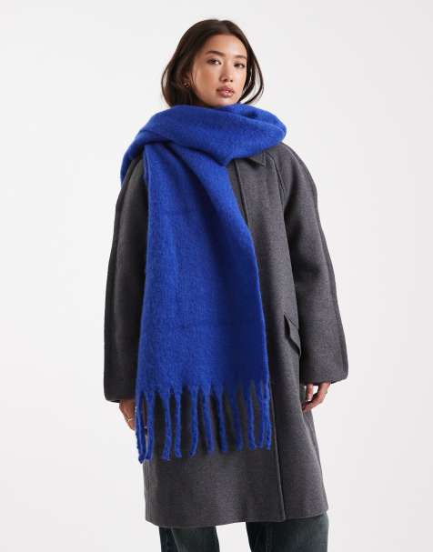Pieces super soft tassel scarf in dark blue