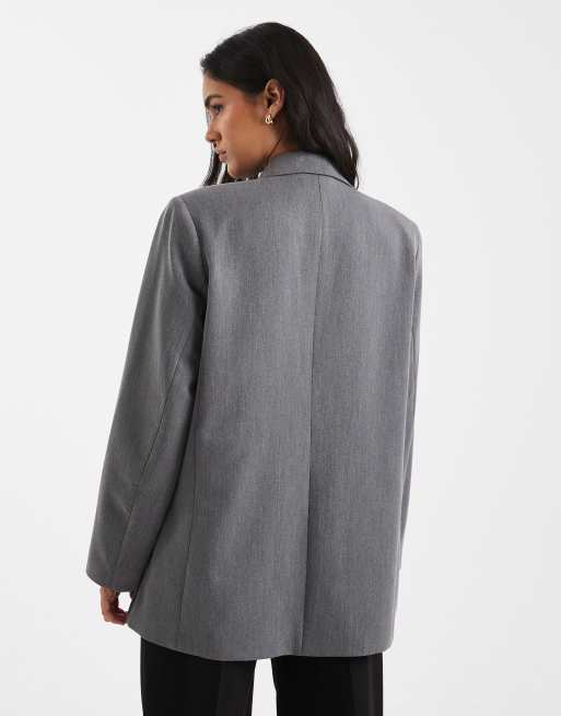 Pieces – Ciemnoszara melanżowa dopasowana marynarka oversize, 4 z 4