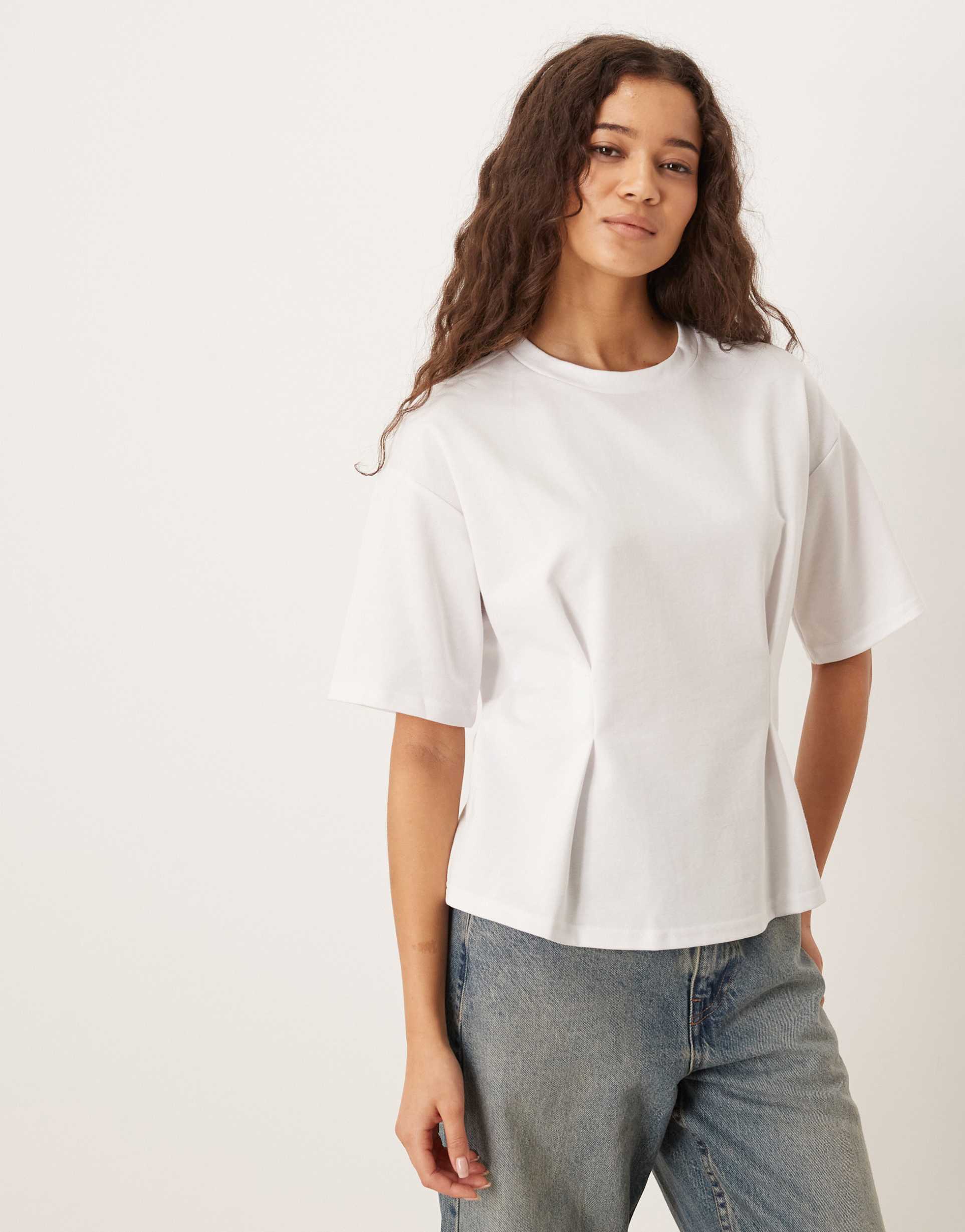pieces cinched waist jersey t-shirt in white