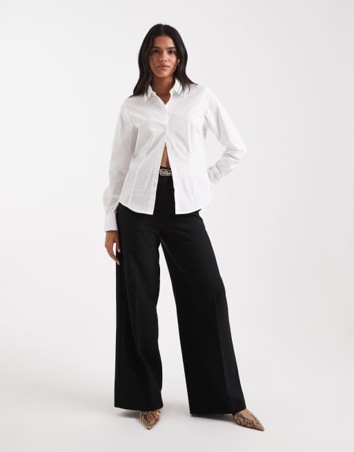 Pieces cinched waist shirt in white, 2 of 4