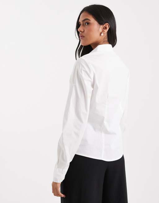 Pieces cinched waist shirt in white, 4 of 4