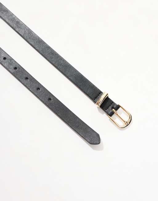 Pieces - Cintura in pelle sintetica sottile nera, 2 di 3