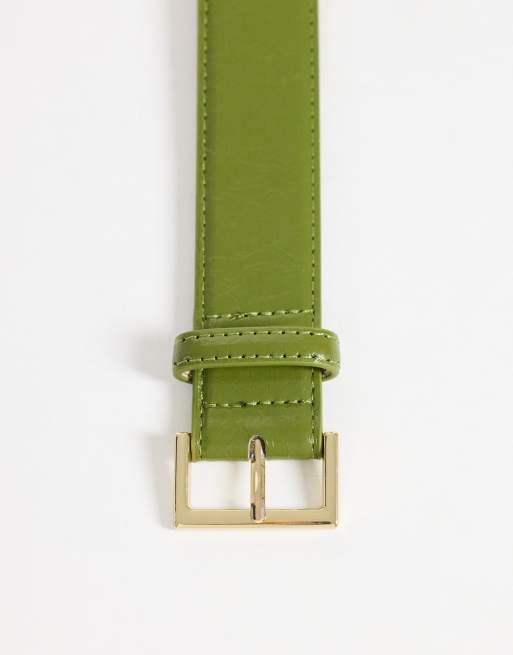 Pieces cinturón verde musgo con hebilla ovalada plateada, 3 de 3