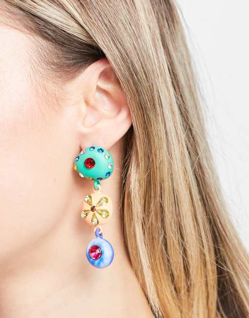 Pieces clay mismatched earrings with rhinestones in multi