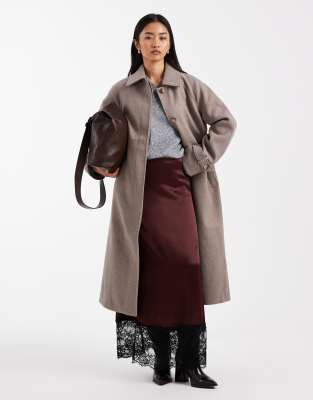 Pieces Clean Formal Maxi Coat In Neutral