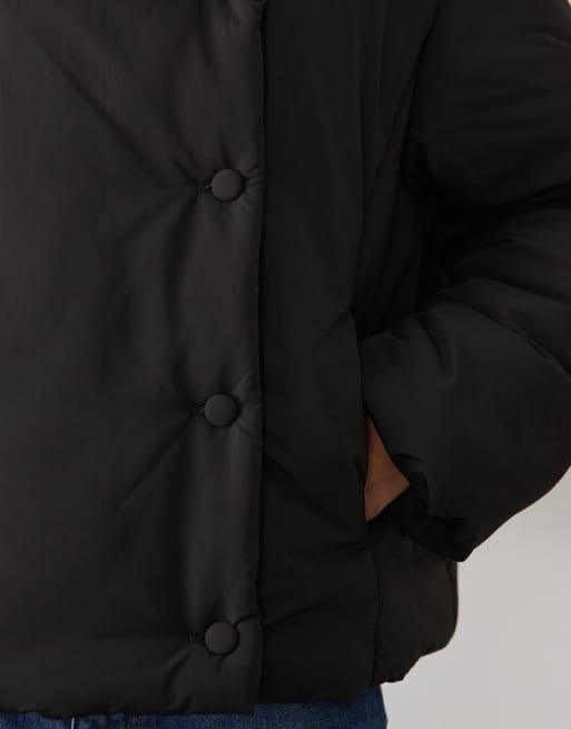 Pieces clean padded jacket with exaggerated collar in black, 4 of 4