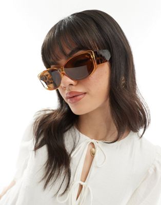 Pieces clear frame mixed print sunglasses with tortoiseshell chunky arms