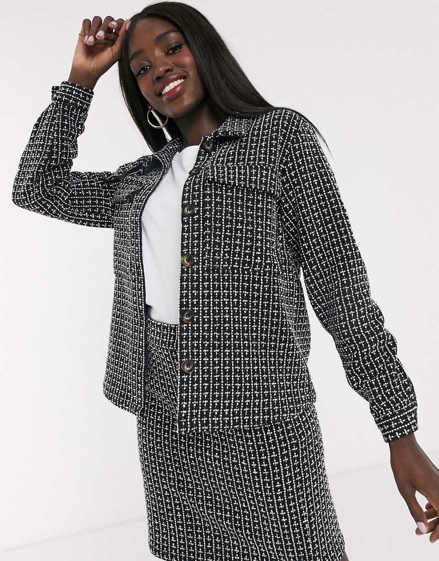Pieces co-ord boucle shacket in black and white-Multi