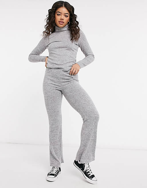 Pieces co-ord knitted flares in grey