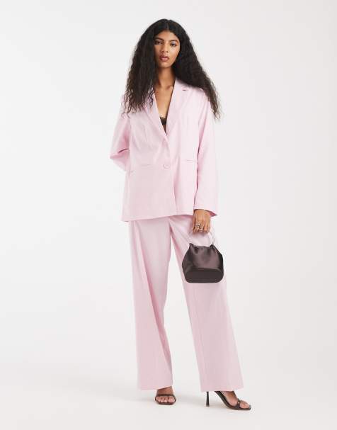 Pieces - Co-ord set van elegante oversized blazer en broek met wijde pijpen in roze - view 1