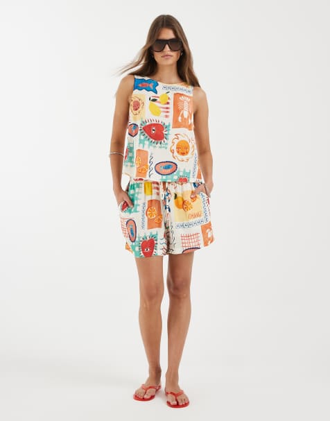 Pieces - Co-ord set van top en short met grafische kreeft- en hartprint - view 1