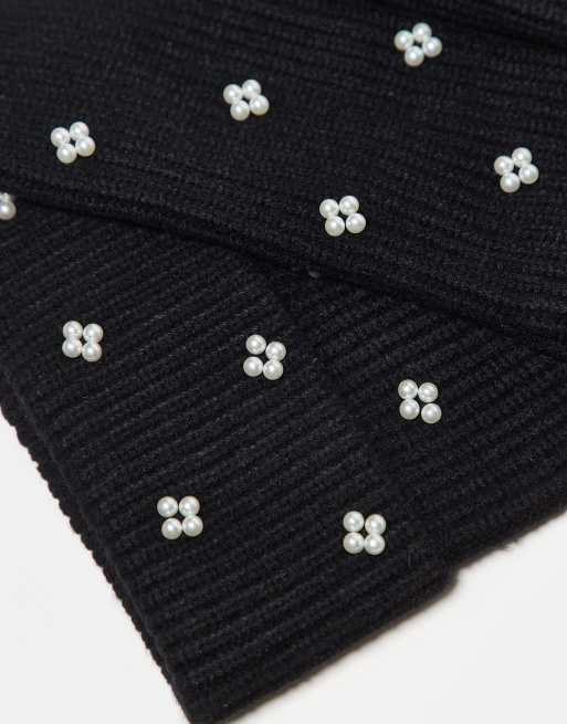 Pieces - Coffret cadeau avec bonnet orné de perles et réchauffe-mains - Noir, 2 de 3