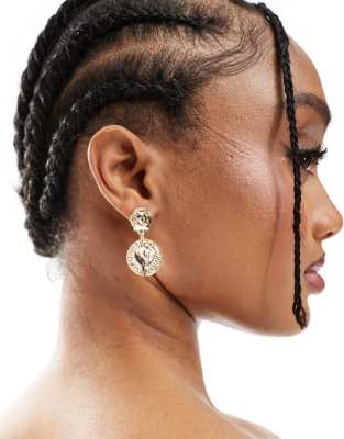 coin charm detail earrings in gold