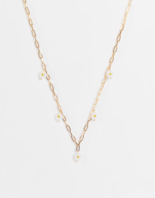 Pieces - Collana a catenina color oro con ciondoli a margherita