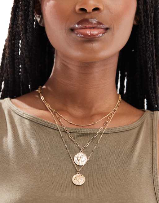 Pieces - Collana multifilo color oro con charm a forma di monete