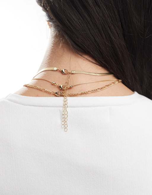 Pieces - Collana multifilo dorata con perla, 3 di 3