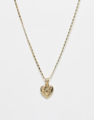 Pieces - Collana per San Valentino con catena con medaglione a forma di cuore con faccia sorridente, colore oro
