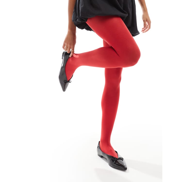 Pieces Collant 80 denari rosso ciliegia ASOS