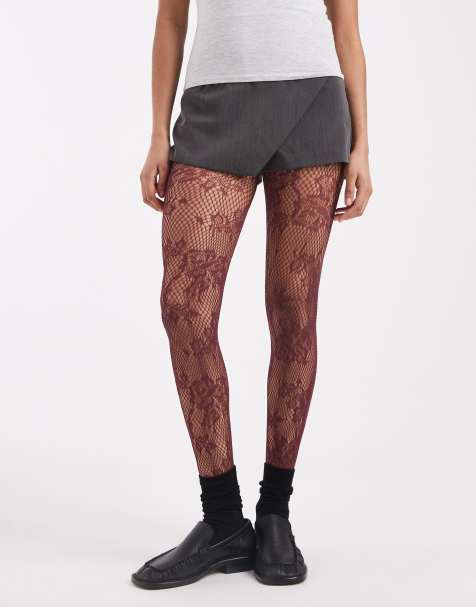 Pieces - Collant in pizzo color bordeaux - view 1