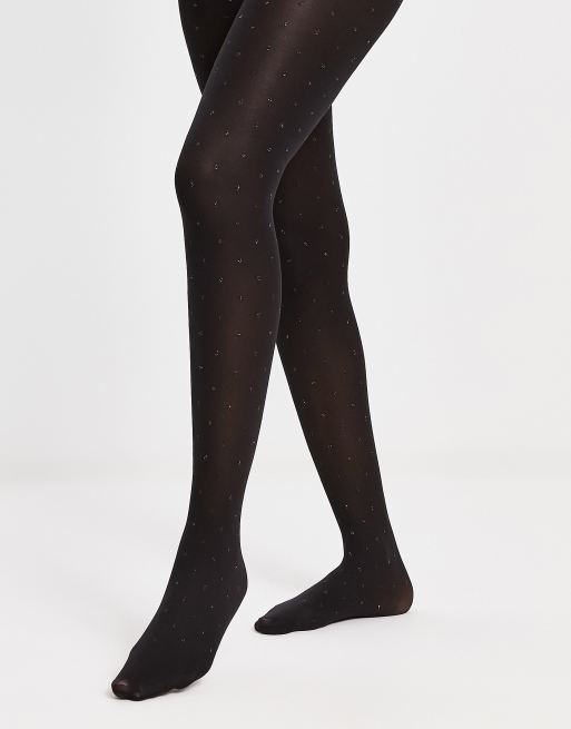 PIECES - Collant neri con pois glitterati