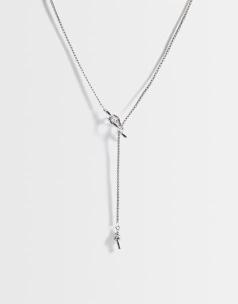 Pieces - collar largo de eslabones con cable en tono plateado - view 1