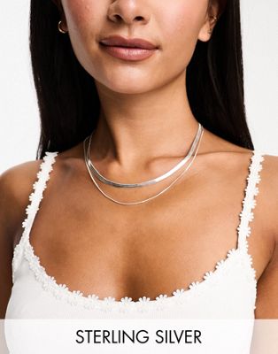 Pieces sterling silver 2 chain necklace in silver - ASOS Price Checker